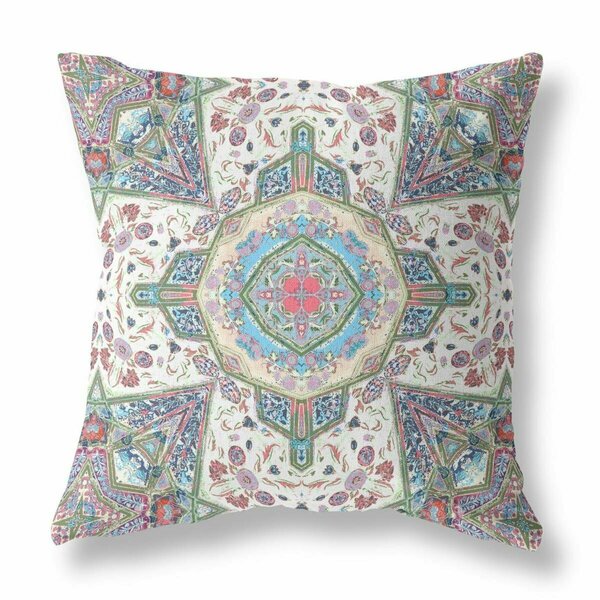 Palacedesigns 16 in. Boho Flower Indoor Outdoor Throw Pillow Green Cream & Pink PA3110626